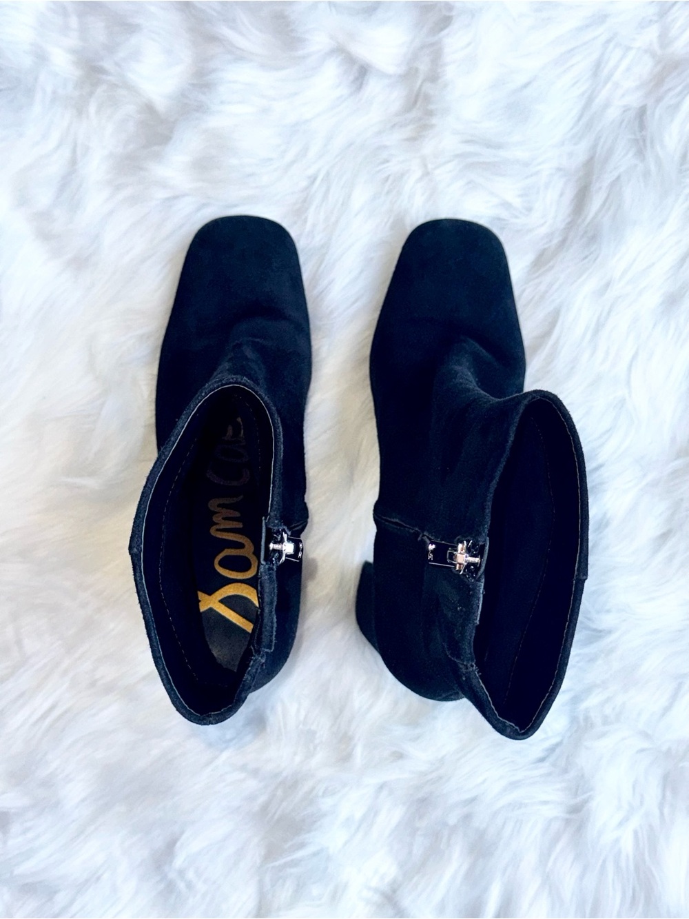 Sam Edelman Women’s Black Suede Ankle Block Heel Boots Side Zip Square Toe Sz 6 - Picture 5 of 14